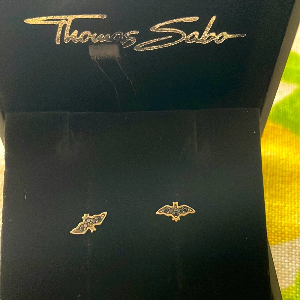 Thomas Sabo mini Bat sterling silver and onyx stone earrings